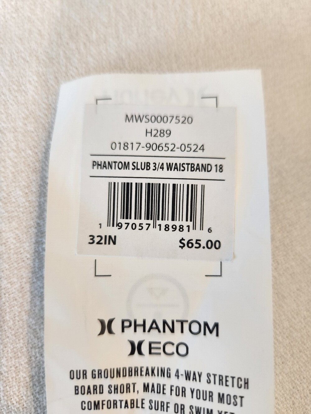 NWT Hurley Phantom Hybrid Slub Shorts Size 34 Quick Dry Stretch 7" - Picture 6 of 6